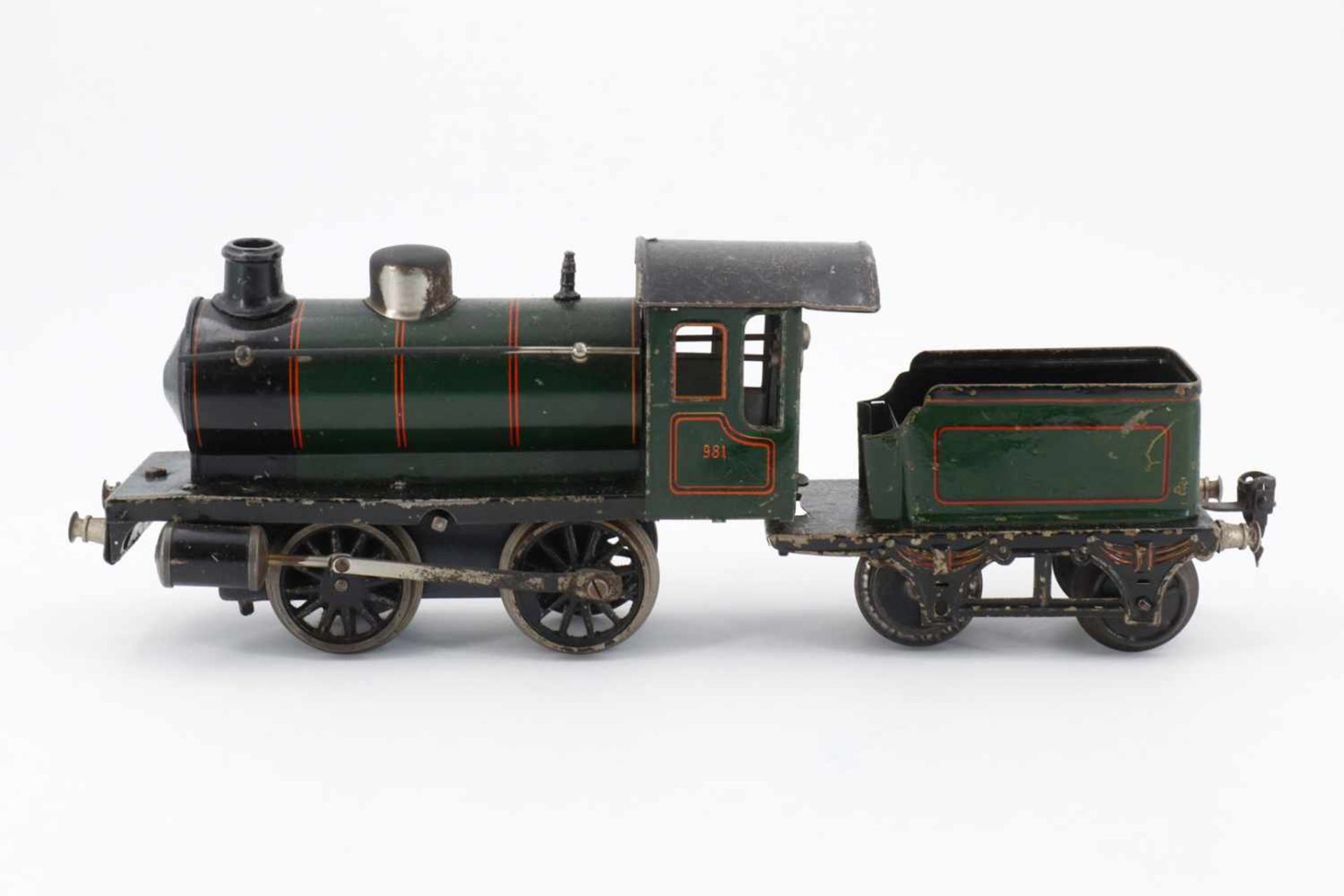 Märklin Dampflok "981", S 1, mit 2A-Tender, Uhrwerk intakt, LS, gealterter Lack, kleine