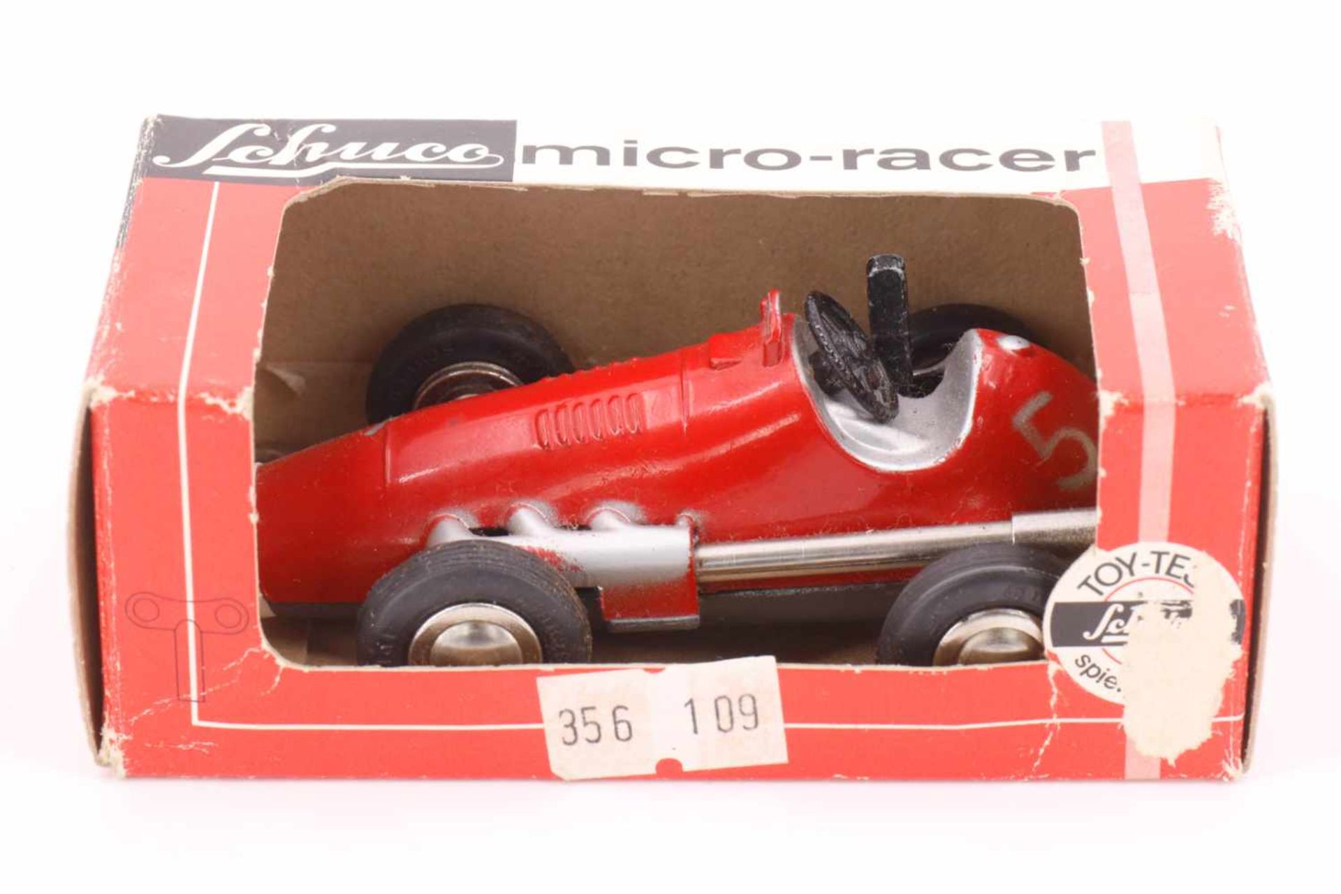 Schuco Micro Racer 1040, rot, Uhrwerk intakt, mit Schlüssel, leichte Alterungsspuren, im Schuco-