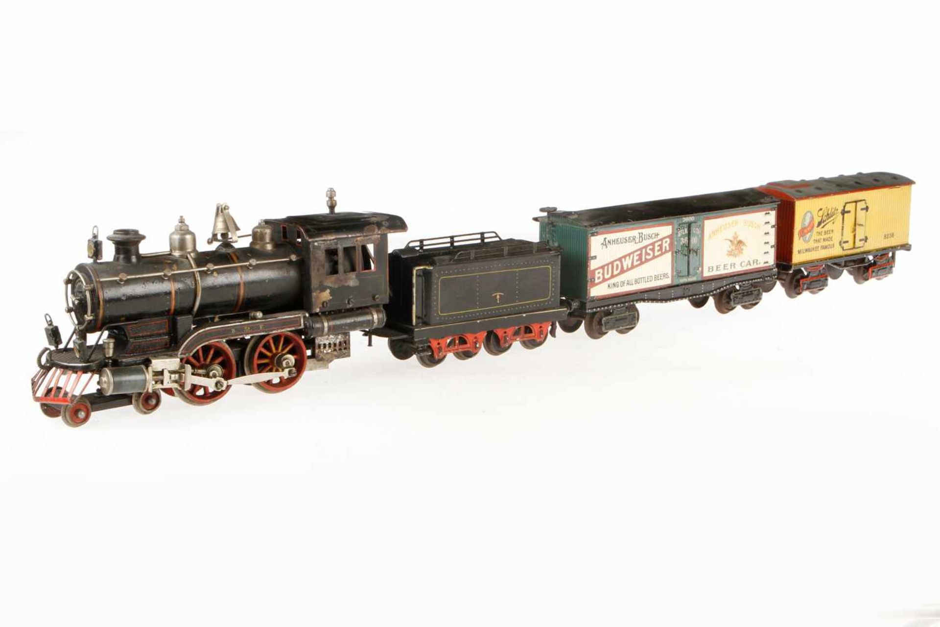 Märklin amerikanischer Bierzug, Spur 1, ab 1904, handlackiert, 2-B Spiritus-Dampflok AE 4021, mit - Bild 4 aus 12