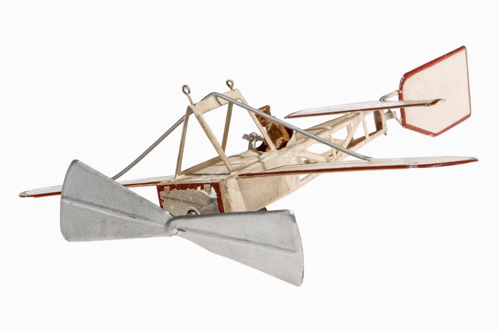 Märklin Flugapparat Blériot, Eindecker 5415/0, um 1912, handlackiert, Uhrwerk intakt, mit Pilot, - Bild 5 aus 5