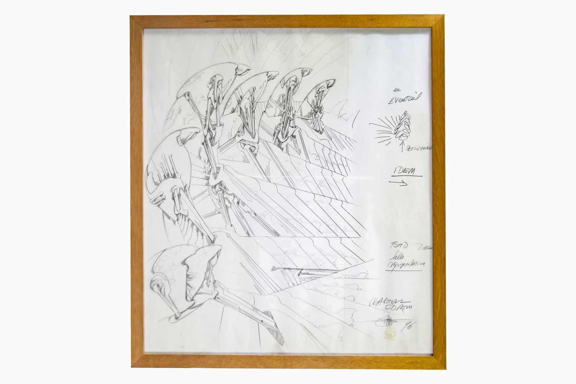 Philippe Druillet, Bleistift-Zeichnung, Entwurf für Wagner CD-ROM 1996, gestempelt und signiert,