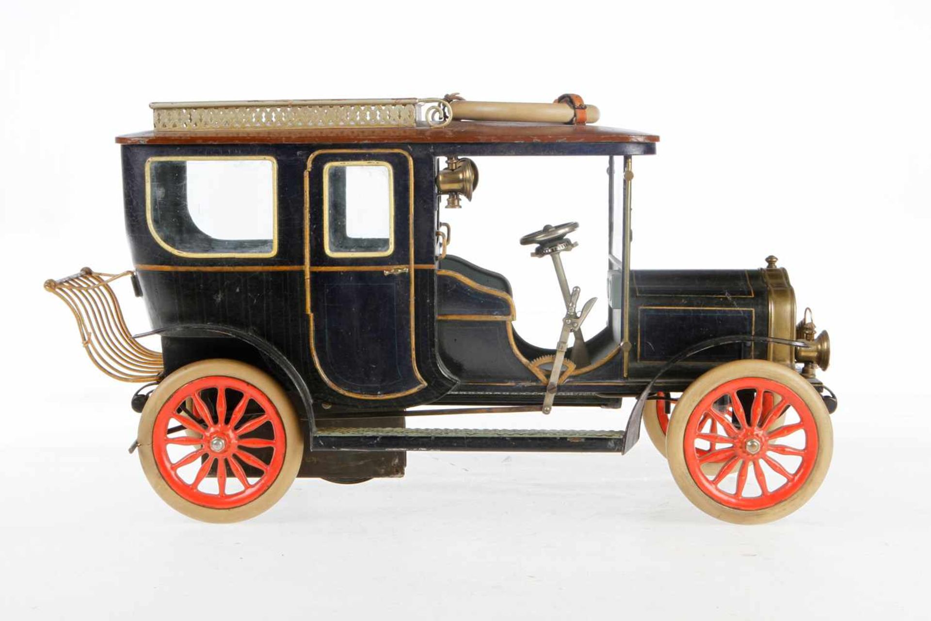 Märklin Automobil-Landaulet 5214/3, um 1909, blau handlackiert, mit Glasfenstern und vorderer - Image 10 of 10