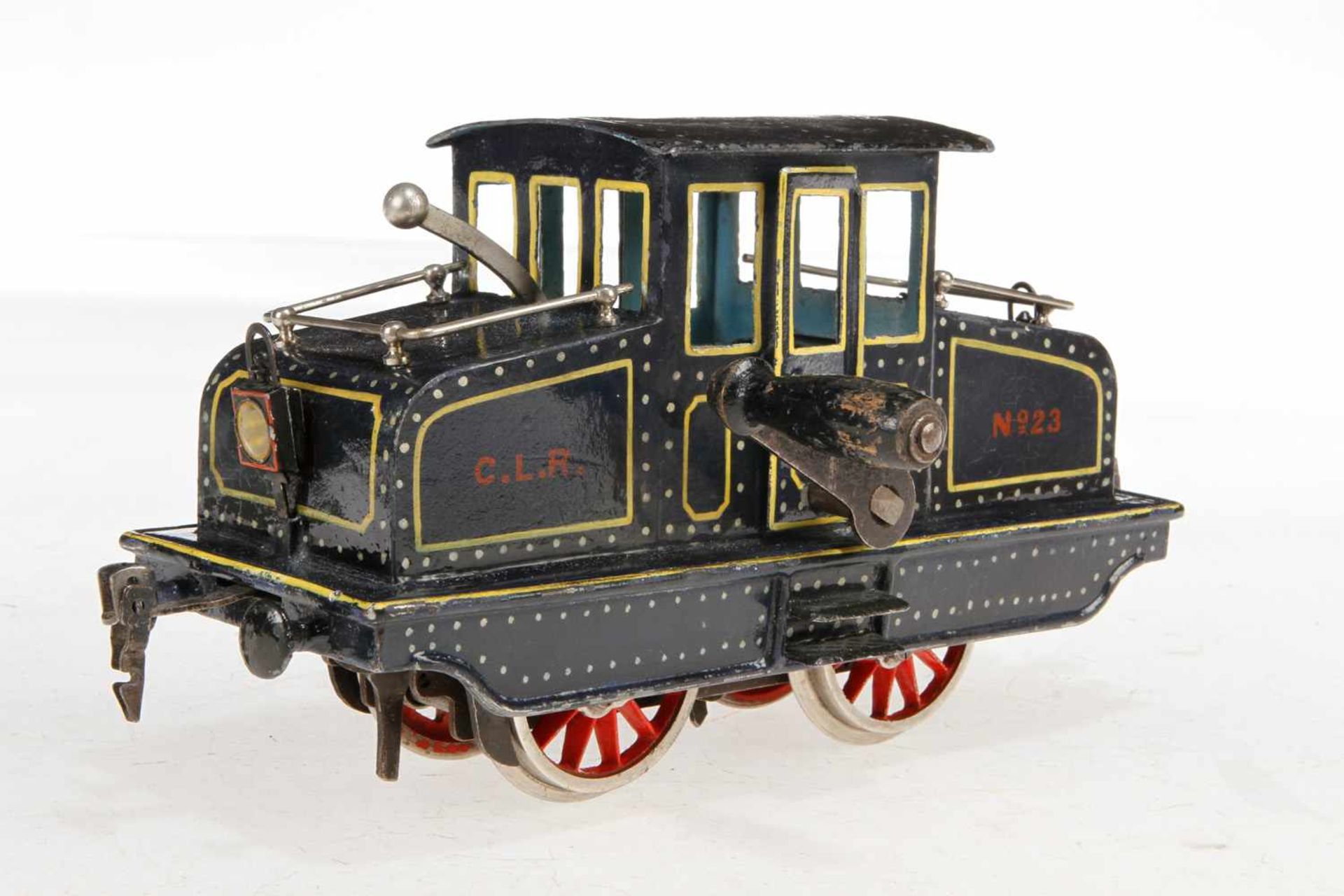 Märklin Tunnellok V 1021 CLR, um 1903, Spur 1, blau handlackiert, Uhrwerk intakt, mit Bremse, vor- - Bild 7 aus 15