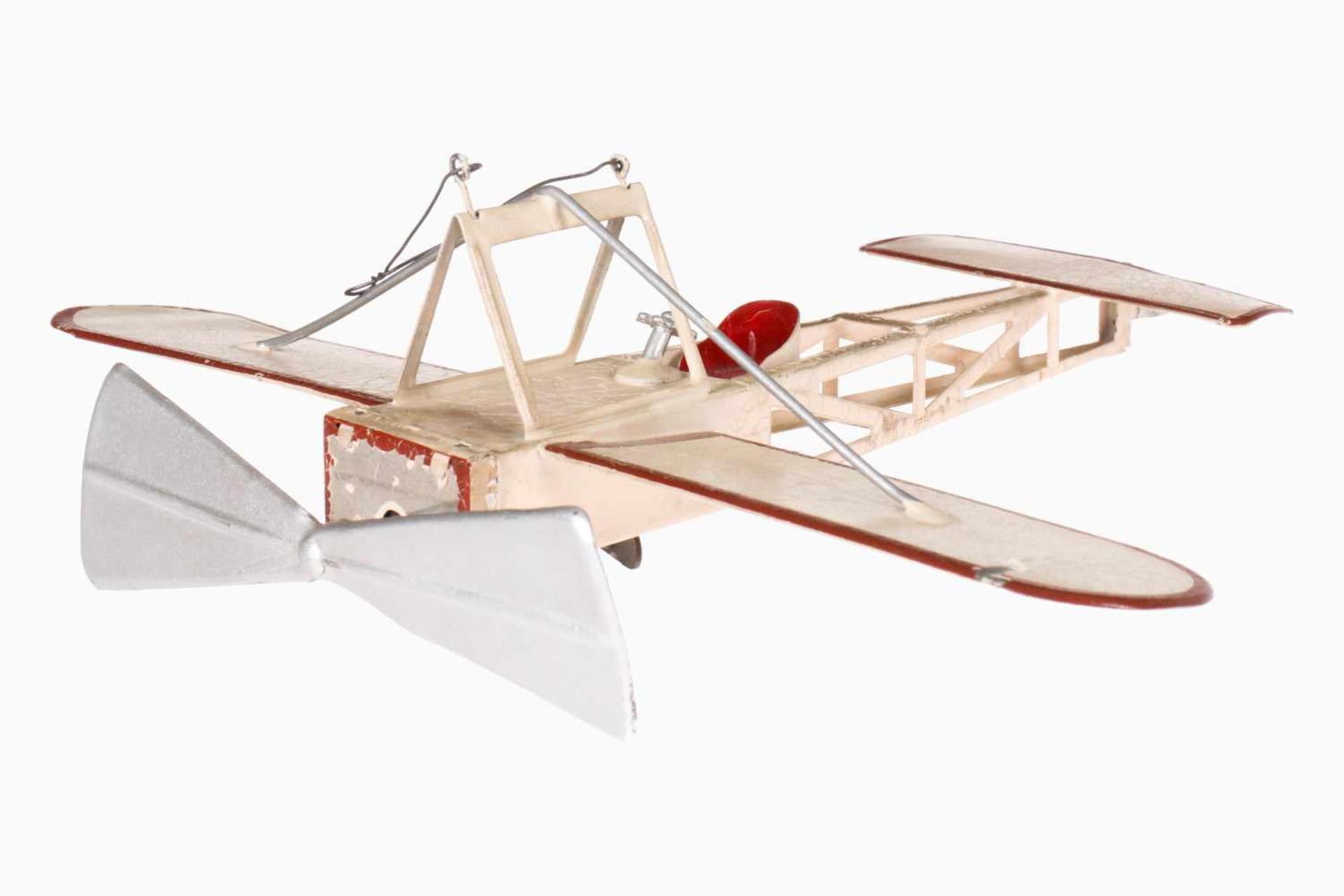 Märklin Flugapparat Blériot, Eindecker 5415/0, um 1912, handlackiert, Uhrwerk intakt, mit Pilot,