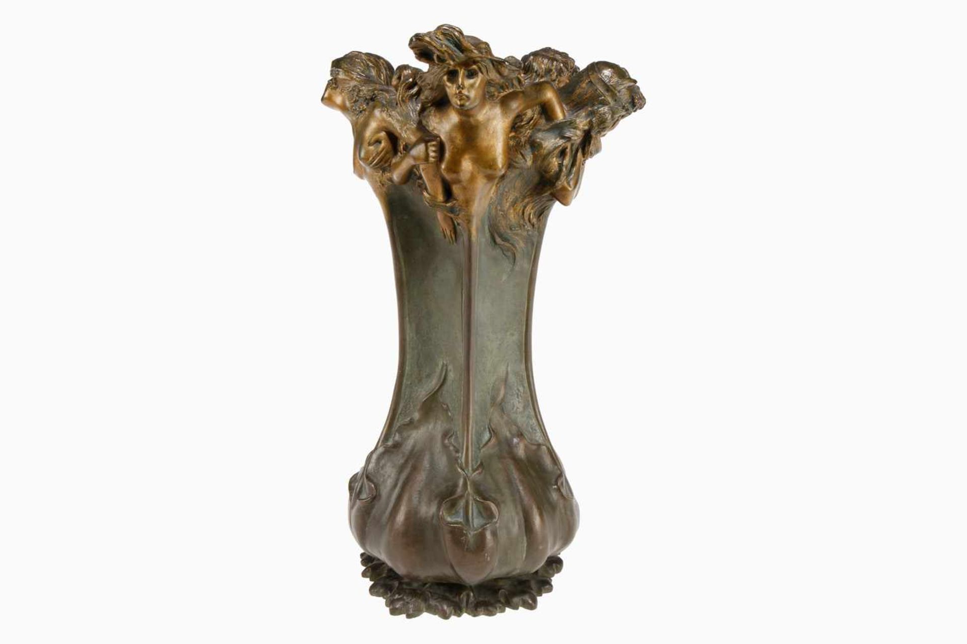 Vase "Le Desan" "Peyre 99", Raphael Charles Peyre 1872-1949, Jugendstilvase, Guss, patiniert mit