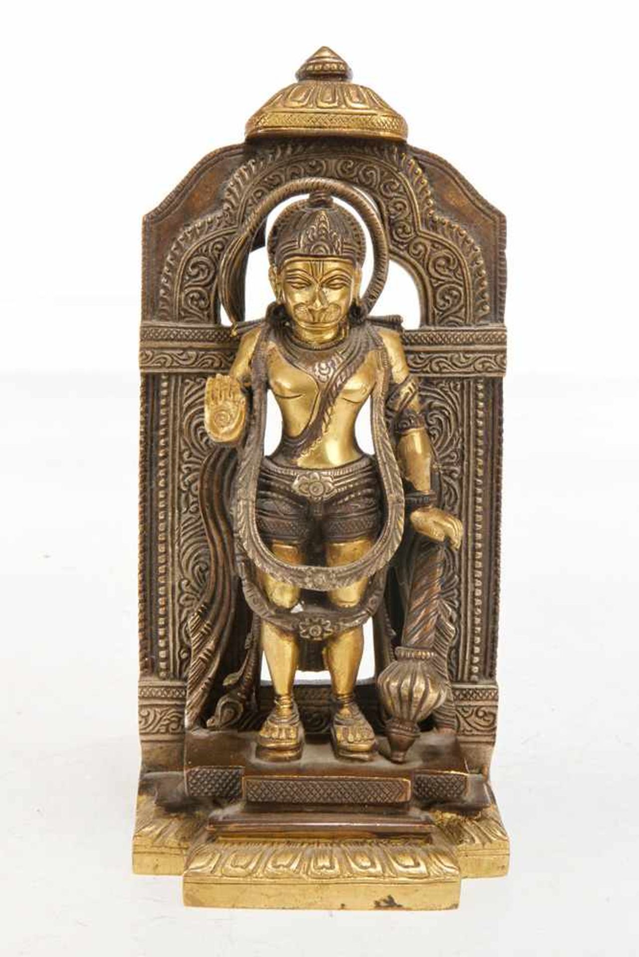 Bronzealtar mit indischer Gottheit Hanuman, patiniert und vergoldet, Sohn von Shiva, beliebte - Bild 8 aus 8