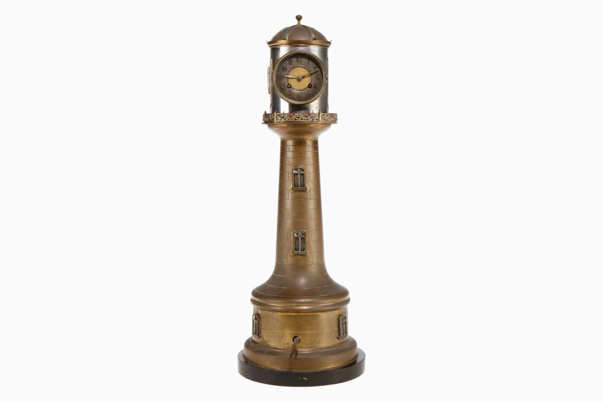 Somiliana Dunkerque, Große Leuchtturmuhr um 1900, Frankreich, Messing auf Steinsockel, Uhrwerk