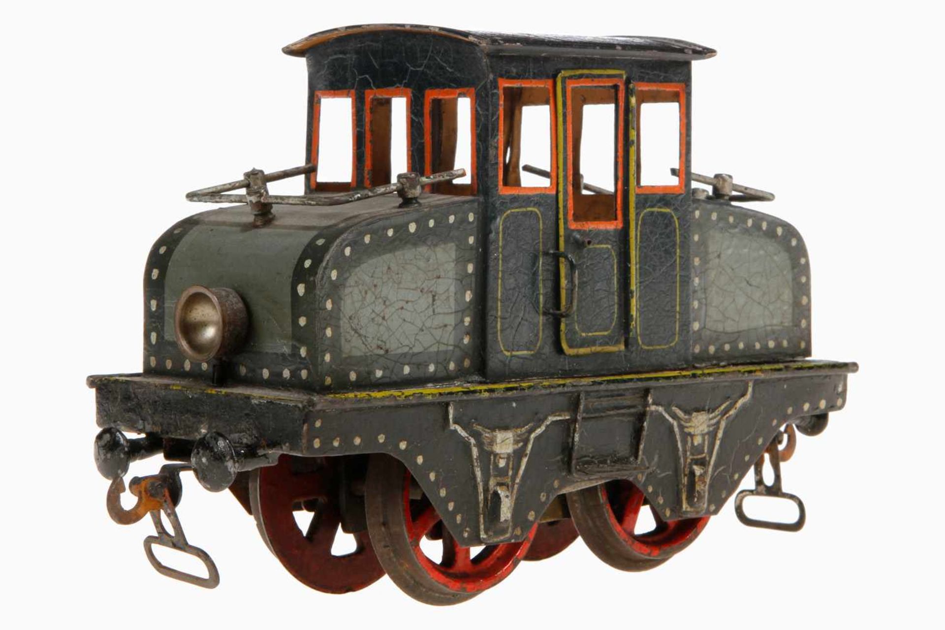 Märklin Vollbahnlok V 1021, Spur 1, um 1905, Uhrwerk intakt, handlackiert, mit Galerie, Bremse und