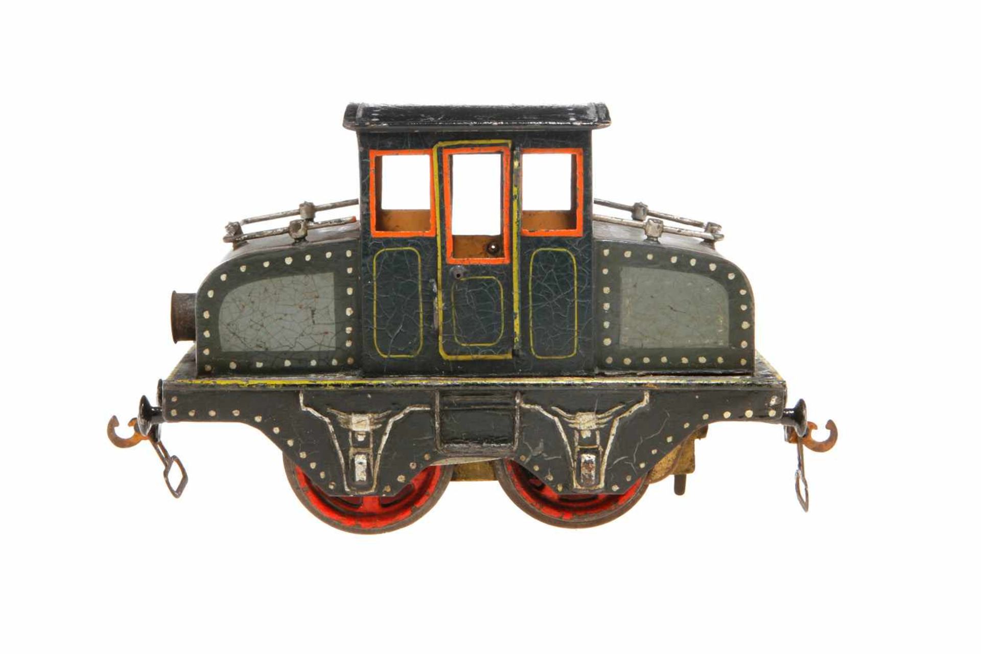 Märklin Vollbahnlok V 1021, Spur 1, um 1905, Uhrwerk intakt, handlackiert, mit Galerie, Bremse und - Bild 2 aus 3