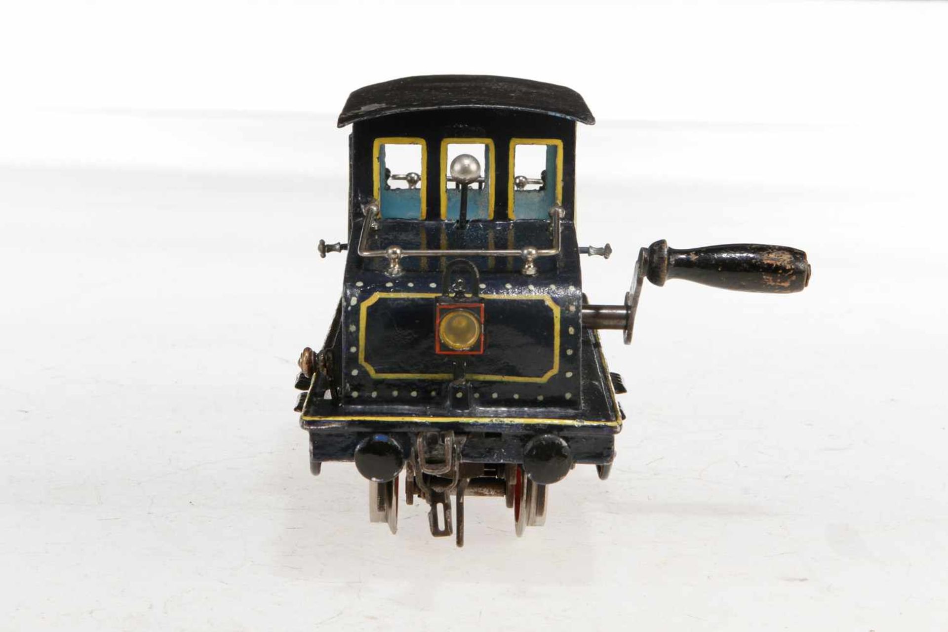 Märklin Tunnellok V 1021 CLR, um 1903, Spur 1, blau handlackiert, Uhrwerk intakt, mit Bremse, vor- - Bild 4 aus 15