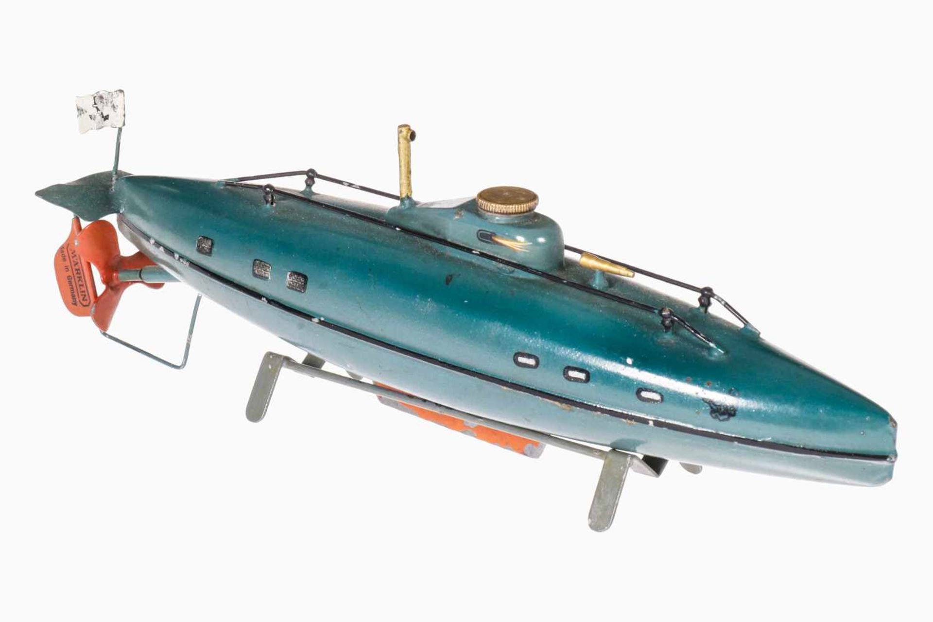 Märklin U-Boot, handlackiert, Uhrwerk intakt, kleine Dellen und kleine Lackschäden, Länge 28 cm, Z