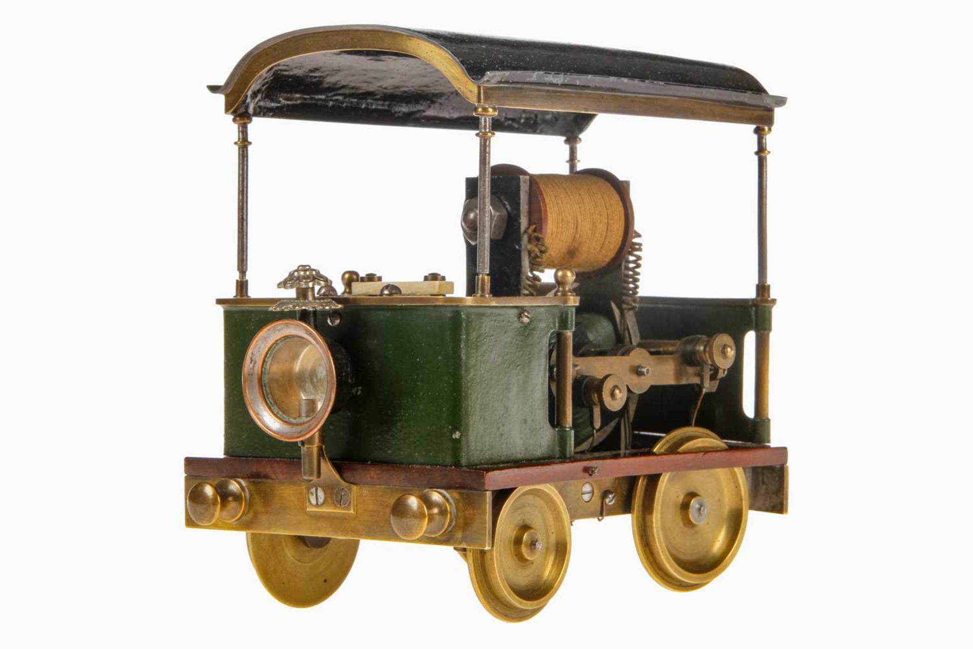 Elektrischer Motorwagen, Frankreich, um 1900, Spurweite 70 mm, für Kurvenfahrt, konstruierte,