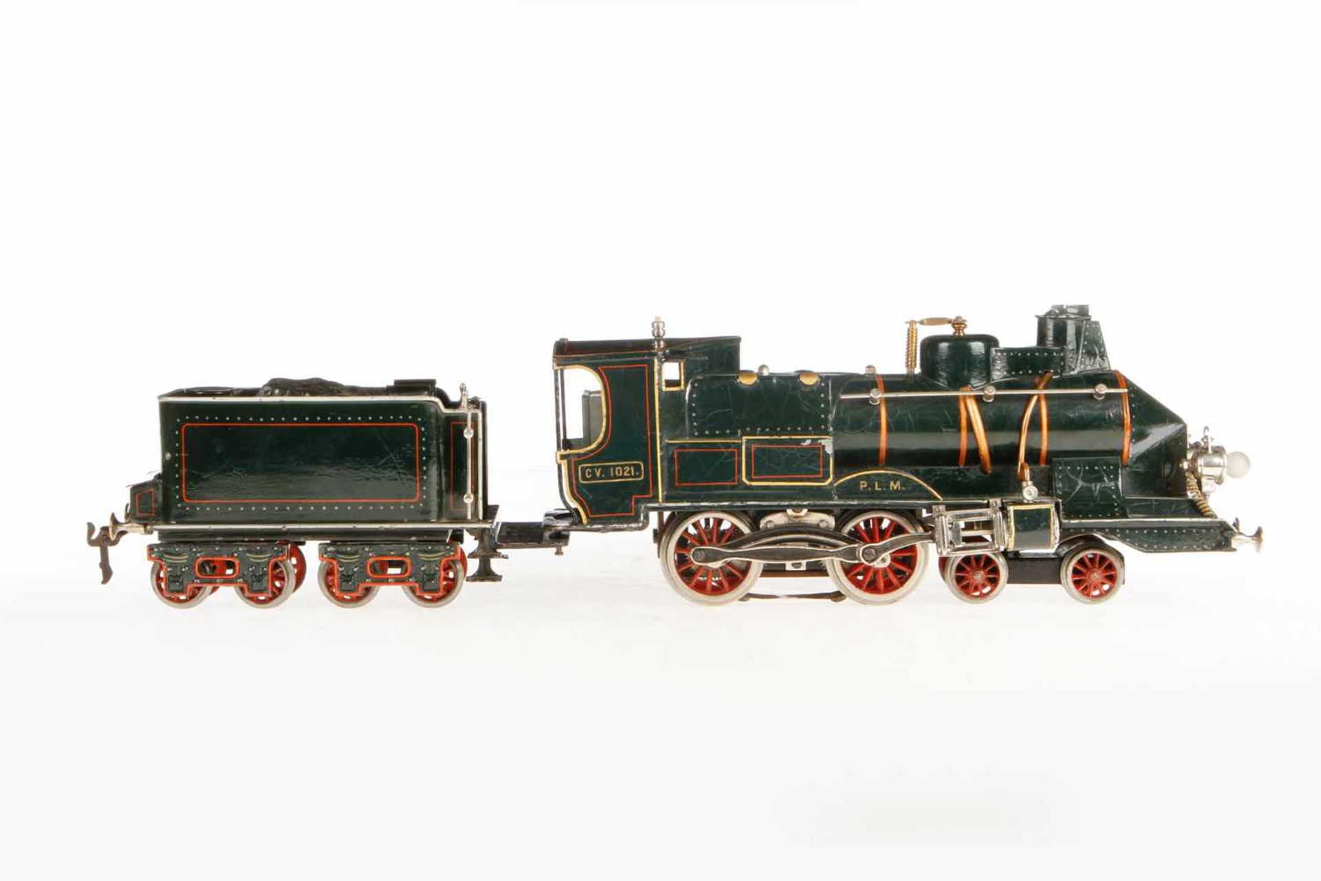 Märklin 2-B französische PLM-Lok E 3021 "Coupé Vent", mit 4A-Tender, Spur 1, grün handlackiert, - Bild 6 aus 14