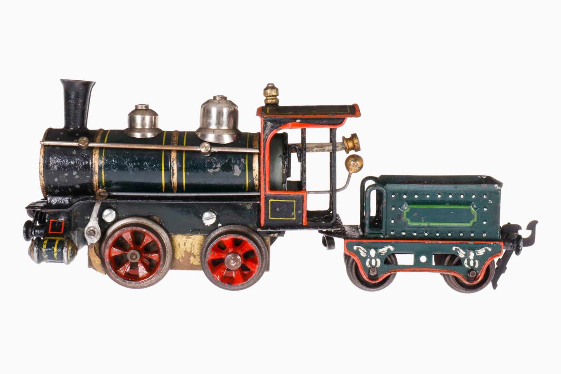 Märklin B-Dampflok 1020 R, mit 2A-Tender, Spur 0, uralt, handlackiert, 2 Galeriestangen, vorwärts