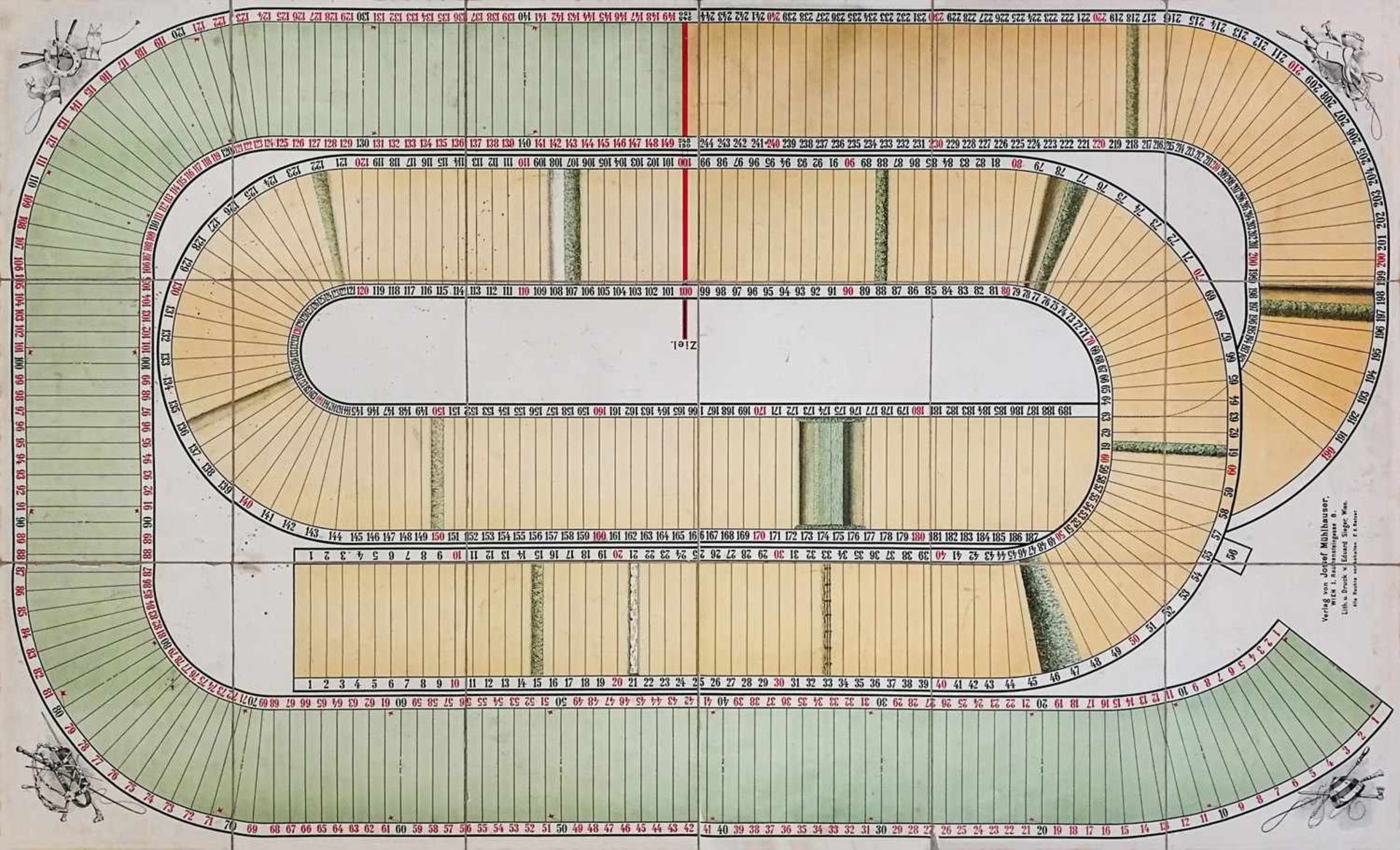 Wiener Pferde-Wettrennspiel, mit großem Spielplan, 12 Jockeys zu Pferd und Hindernissen, Verlag - Image 4 of 4