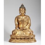 CHINESE GILT BRONZE FIGURE OF SHAKYAMUNI