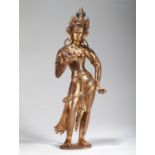 TIBETAN/NEPALESE GILT BRONZE FIGURE OF GUANYIN