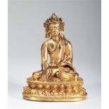 TIBETAN GILT BRONZE FIGURE OF CROWNED GUANYIN