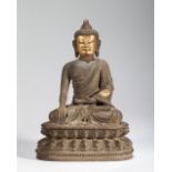 CHINESE GILT BRONZE FIGURE OF SHAKYAMUNI