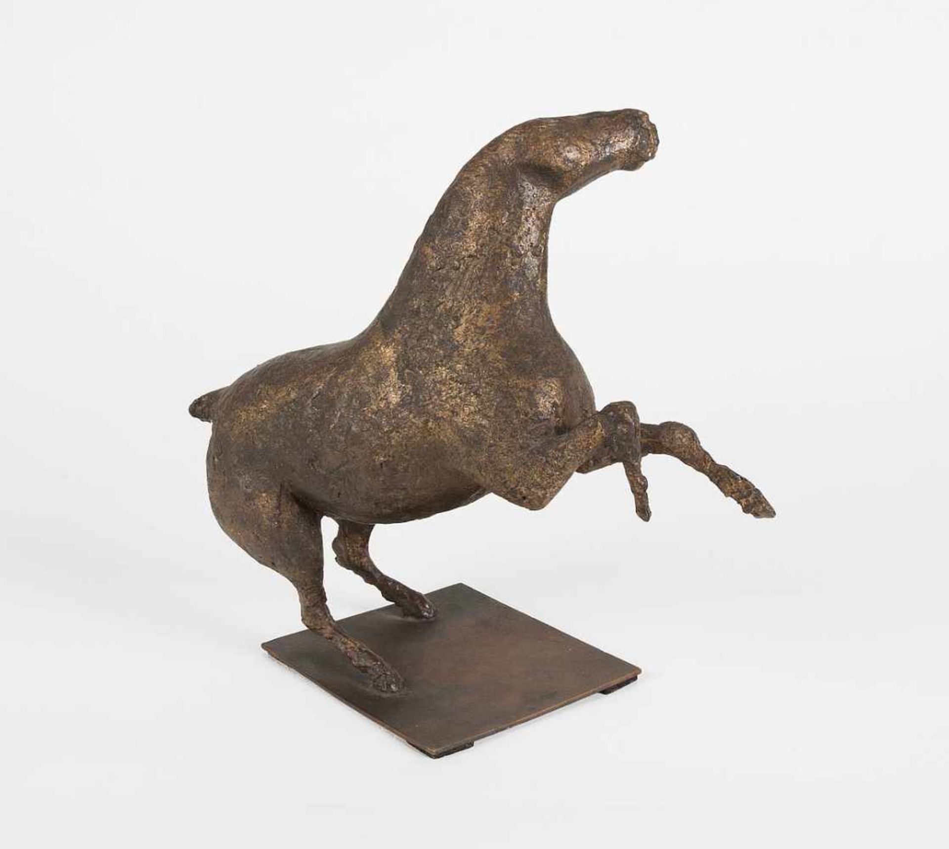 Dunkel, Joachim(1925 Berlin 2002)Steigendes Pferd. Bronze mit goldbrauner Patina. 1963. 26,5 x 28 - Bild 2 aus 3