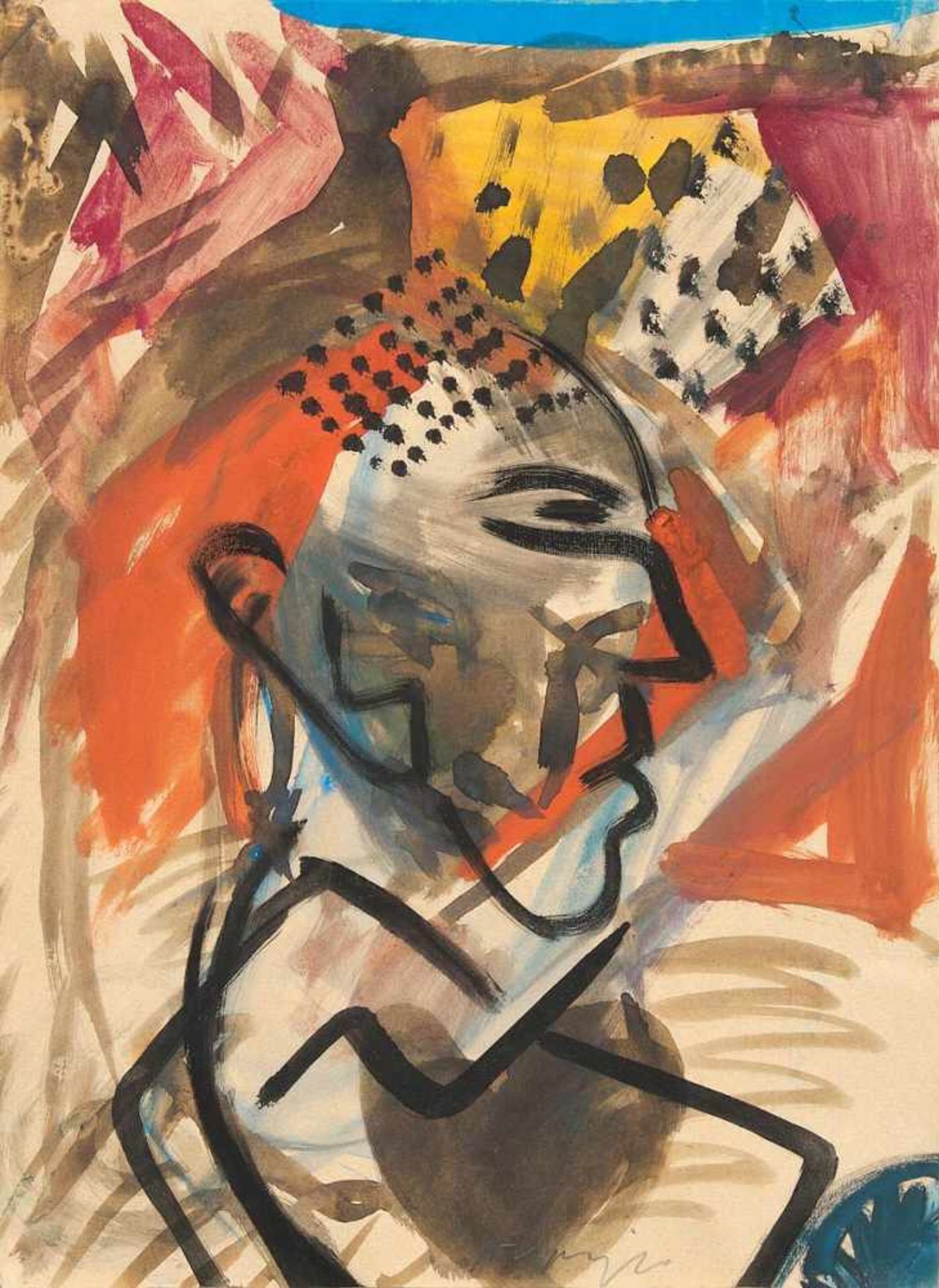 Anzinger, Siegfried(Weyer in Oberösterreich 1953 - lebt in Köln)o.T. (Profil). Gouache auf