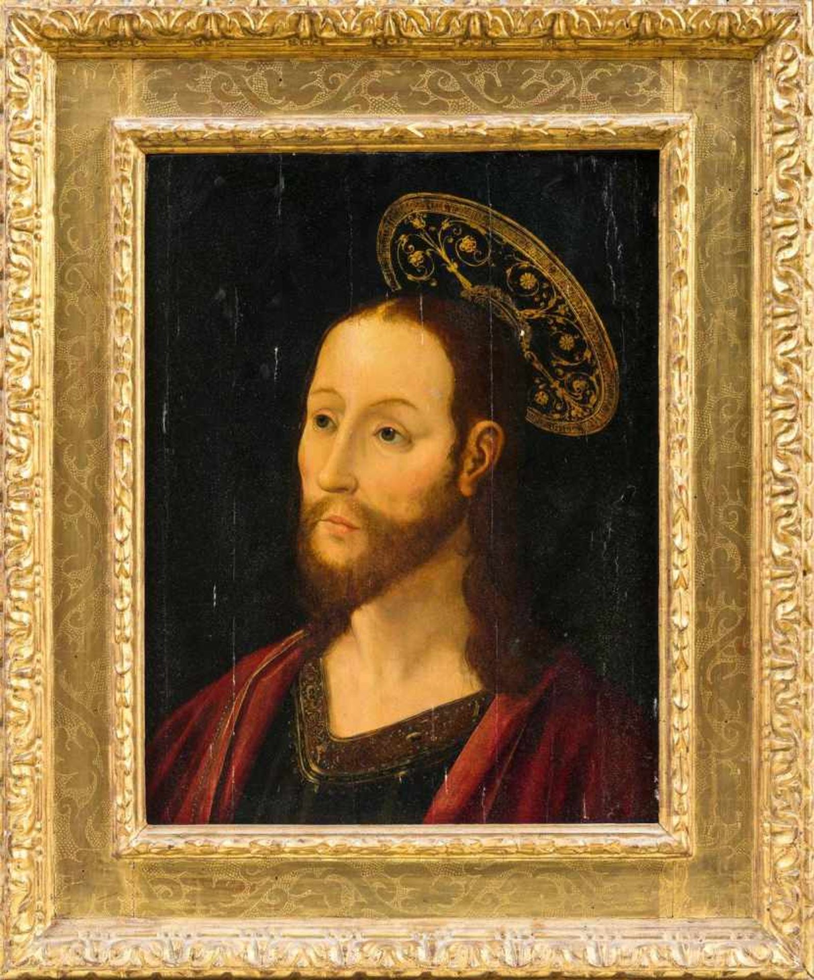 Flämischer Maler , nach einem Vorbild des 15. Jh.Christus mit HeiligenscheinHolz (parkettiert). 54,