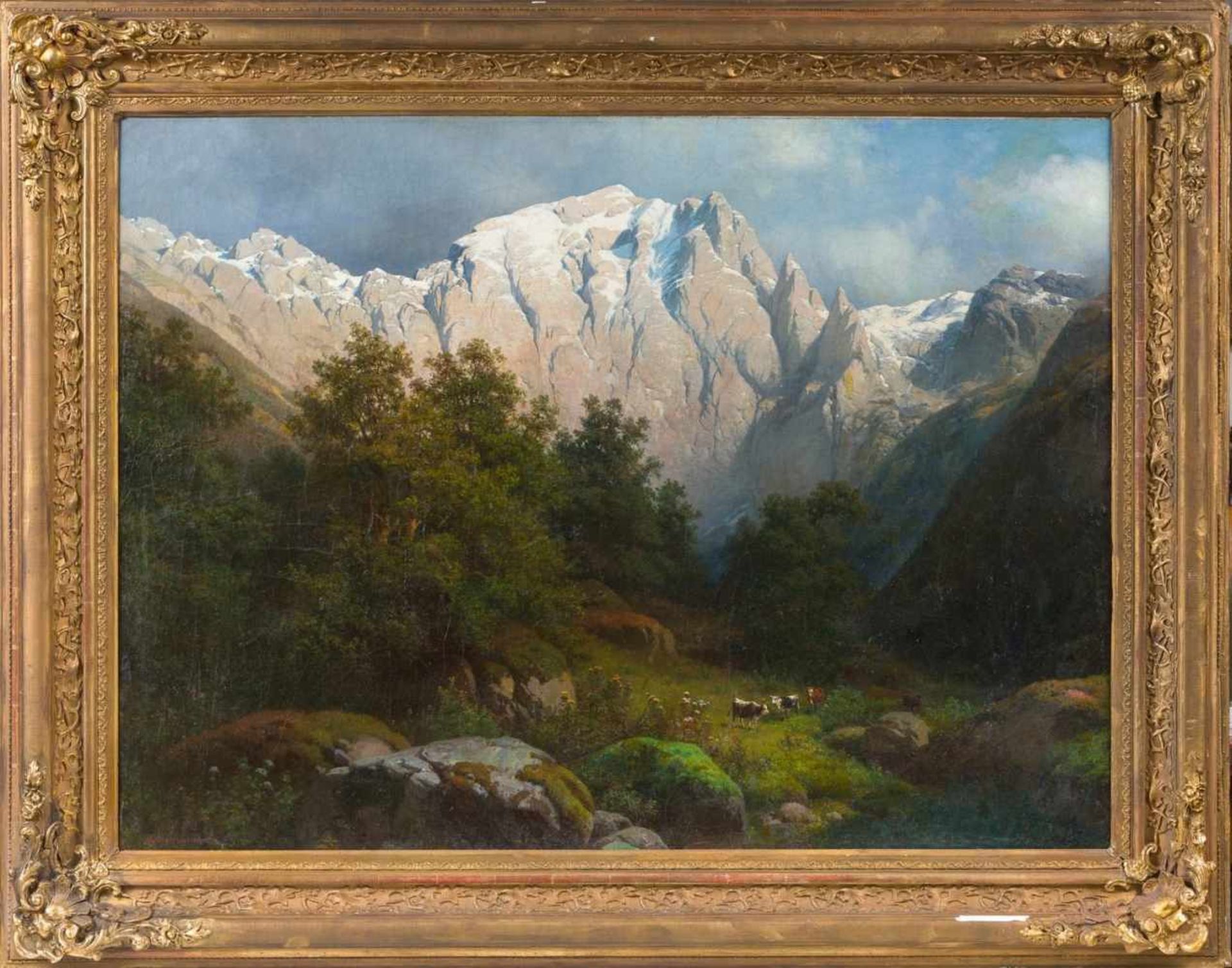 Hansch, Anton (Wien, Salzburg 1813-1876)Das Steingebirge bei Loferim Salzburger Land. Auf Almwiese