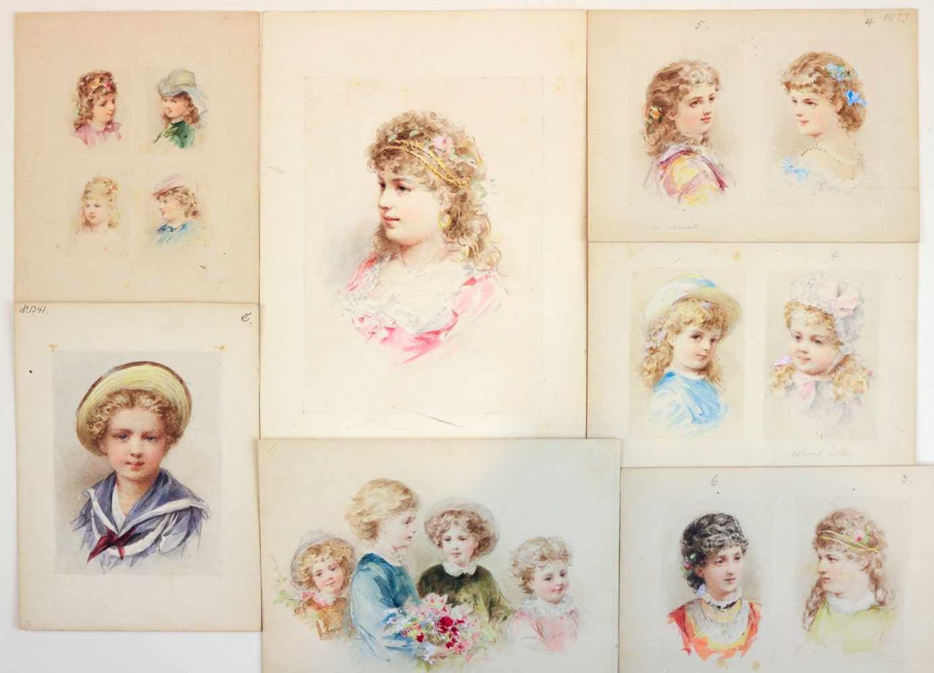 Pretzsch, August (geb. 1834 in Tharandt, tätig in Weimar)14 Kinderbildnisse und Porträts junger - Bild 2 aus 2