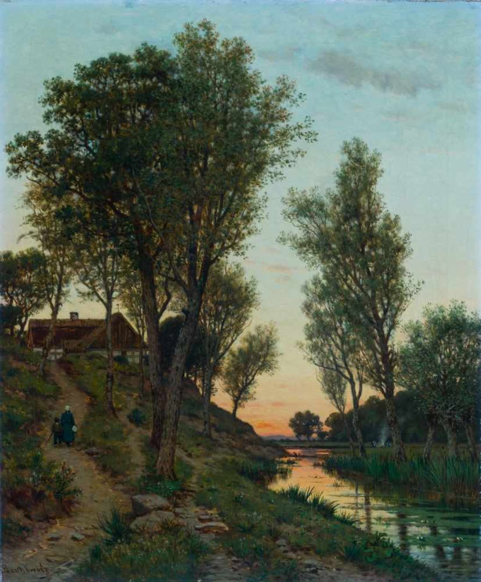 Bennewitz von Loefen, Karl (Thorn, Eutin 1826-1895)AbendrotHochgelegenes Bauernhaus über sumpfigen