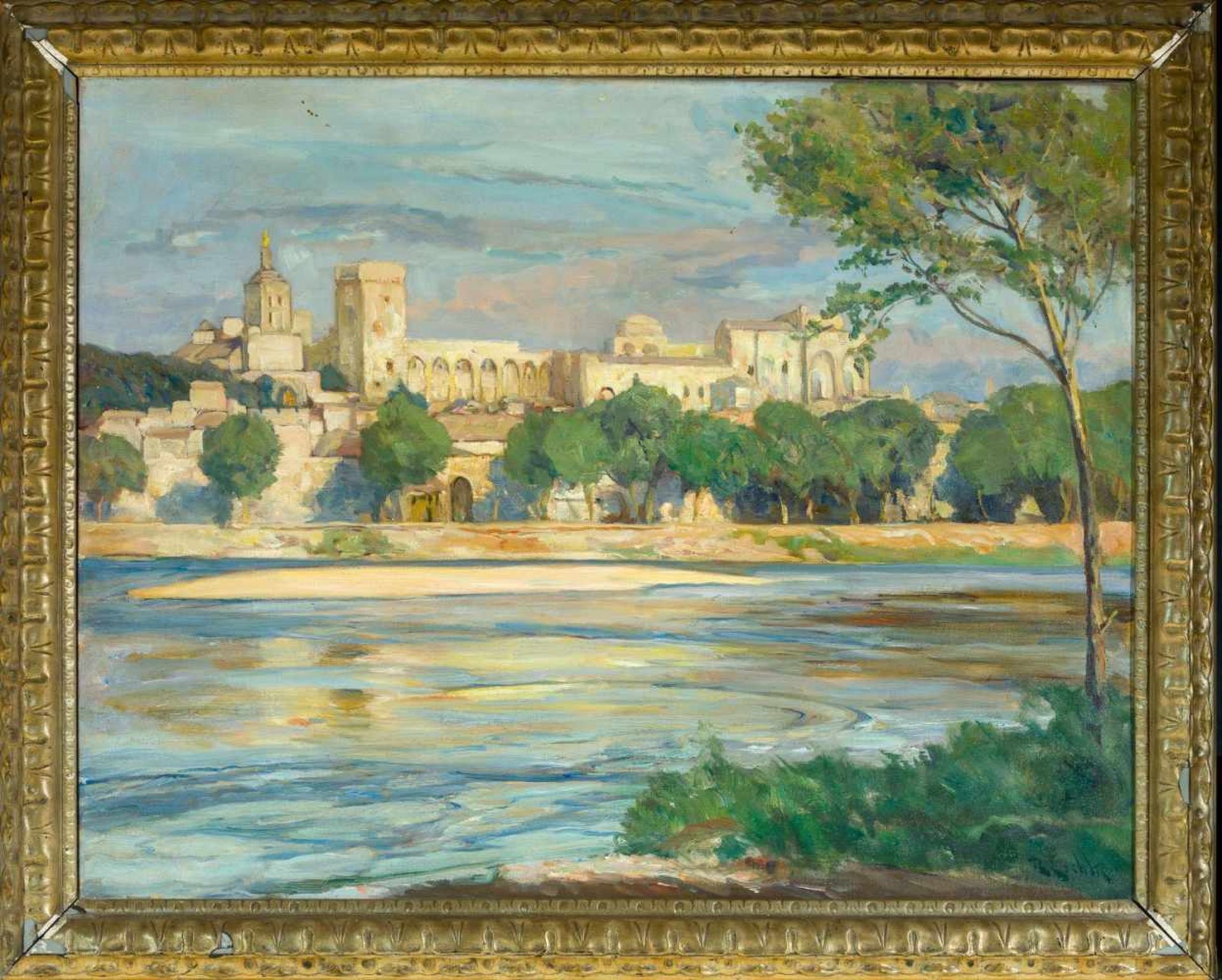 Eschke, Richard (Berlin, Jüterbog 1859-1944)Der Papstpalast in AvignonSign. Lwd. Ca. 61×78 cm.