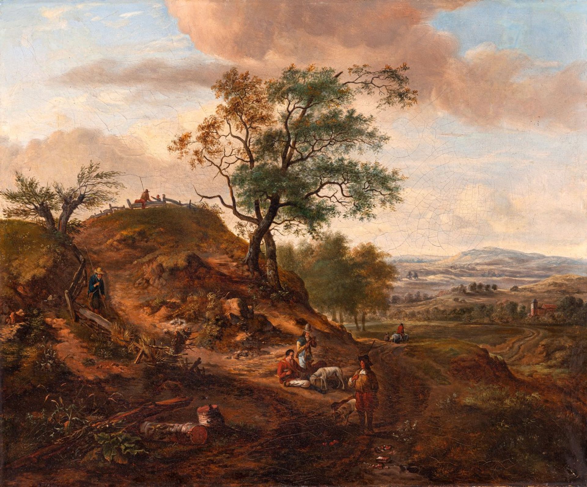 Wynants, Jan (Haarlem, Amsterdam um 1630-1684)Hügelige Landschaftmit aufwärts führendem Weg,