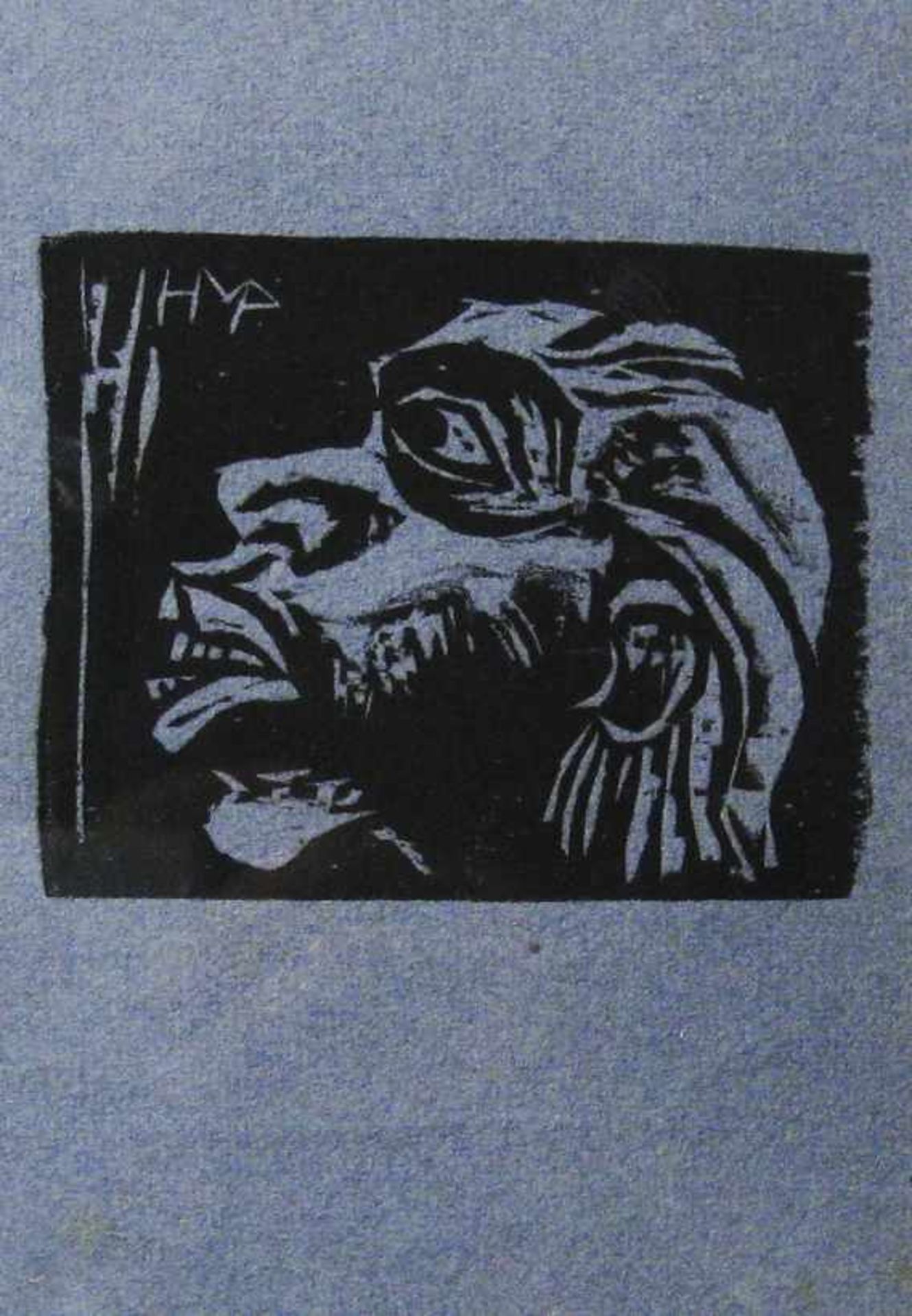 Pechstein, Hermann Max (Zwickau, Berlin 1881-1955)MaskeHolzschnitt auf blauem Papier. Im Stock