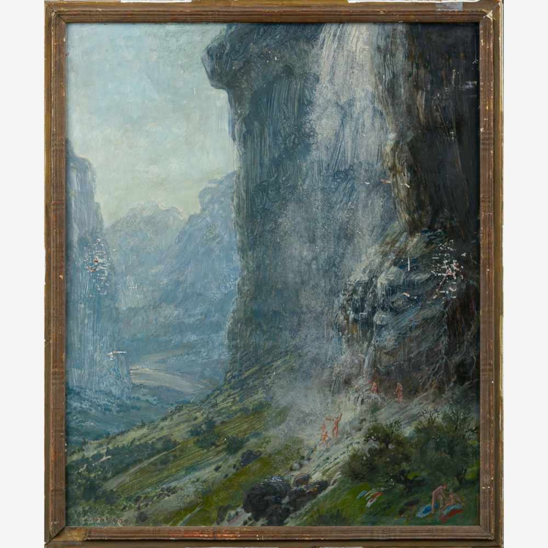 Bartning, Ludwig (Hamburg, Berlin 1876-1956)Der StabbachHochgebirgslandschaft mit Badenden unter