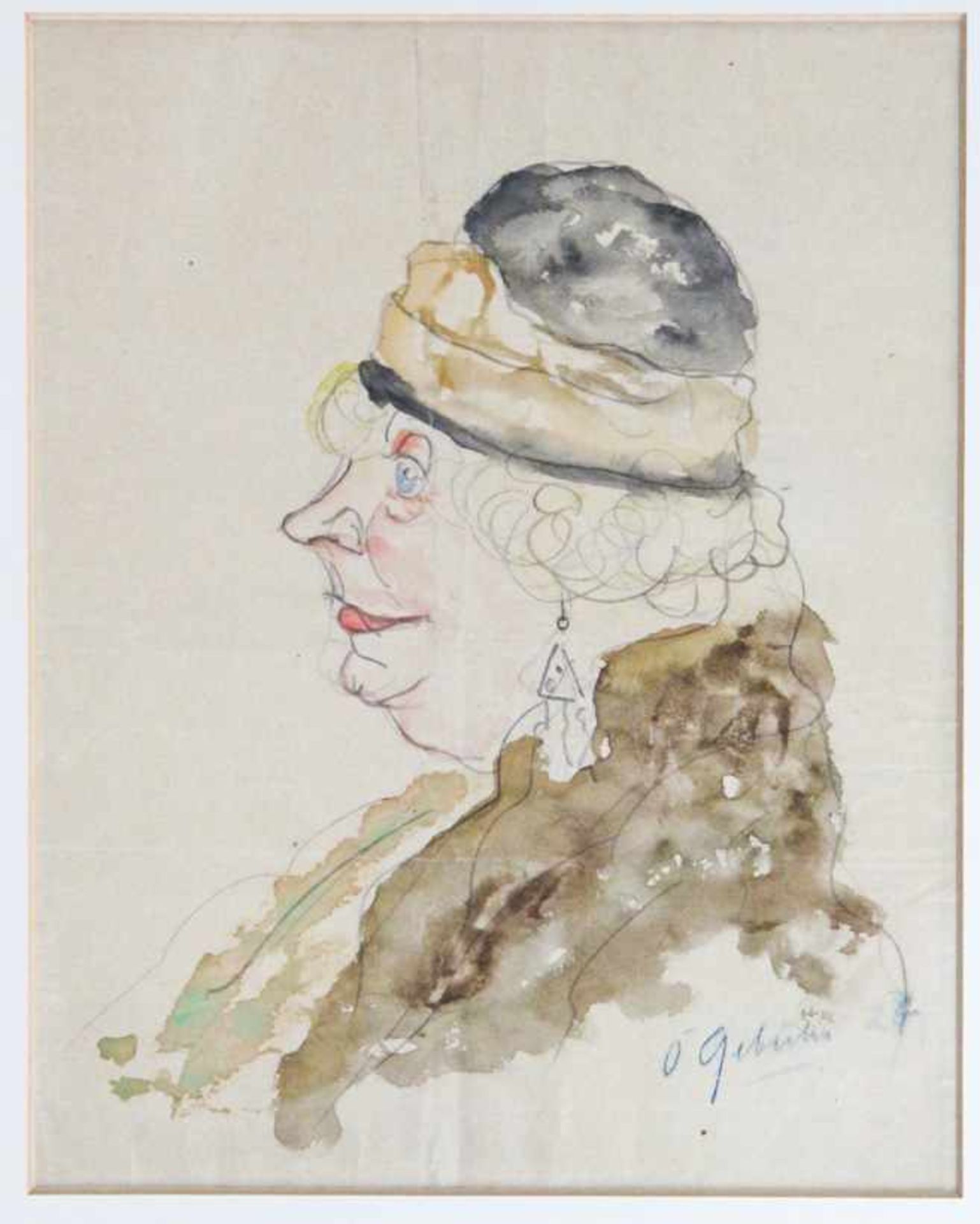 Gebühr, Otto (Kettwig, Wiesbaden 1877-1954)Dame mit Hut und PelzkragenAquarellierte