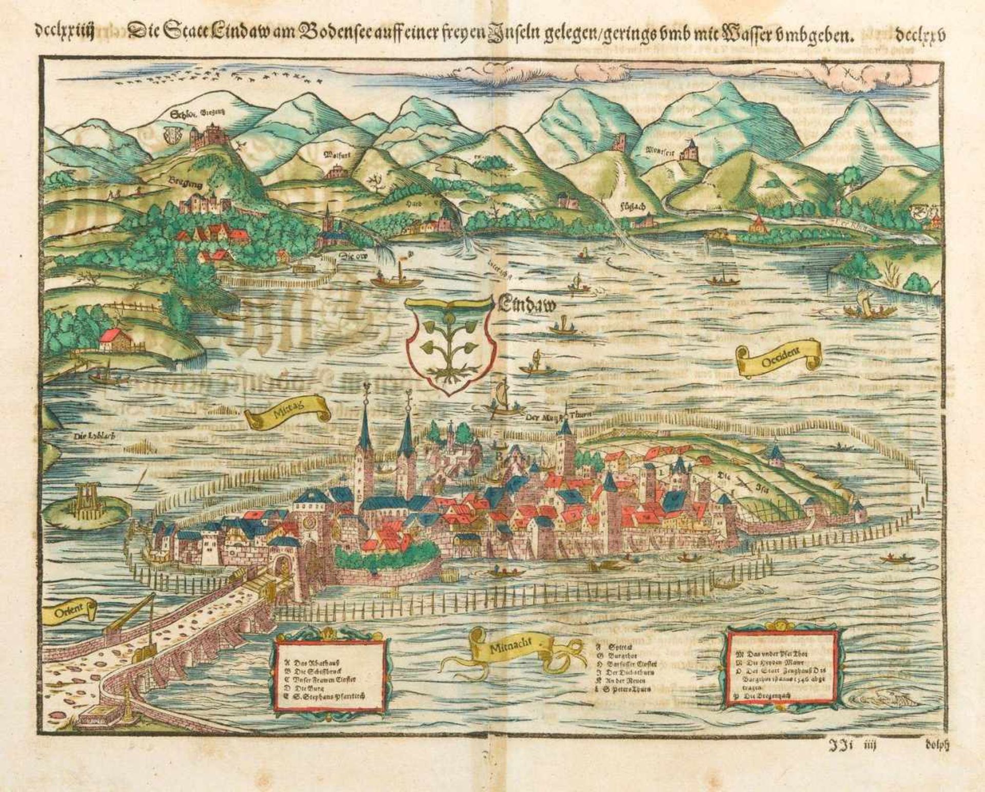 Münster, Sebastian (Nieder-Ingelheim, Basel 1488-1552)Die Statt Lindaw am Bodensee auff einer freyen