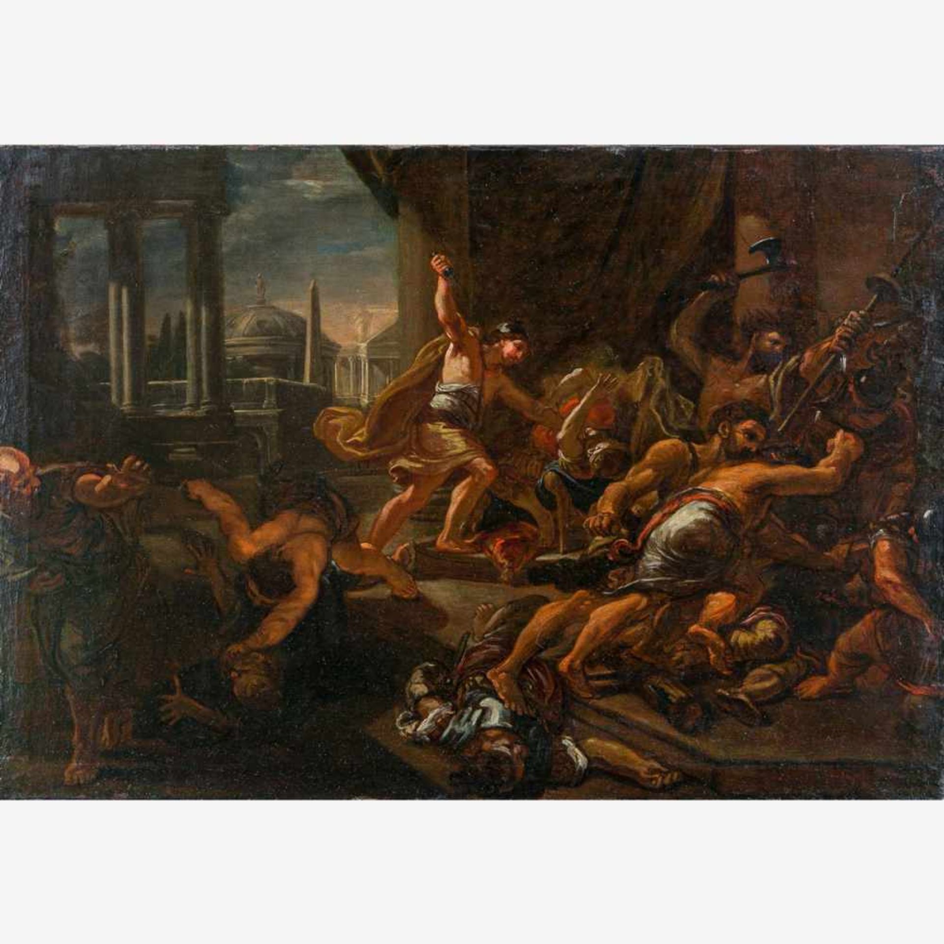 Unbekannter Maler (16. Jh.)Überfall der Barbaren auf römische SoldatenIm Hintergrund Forum Romanum