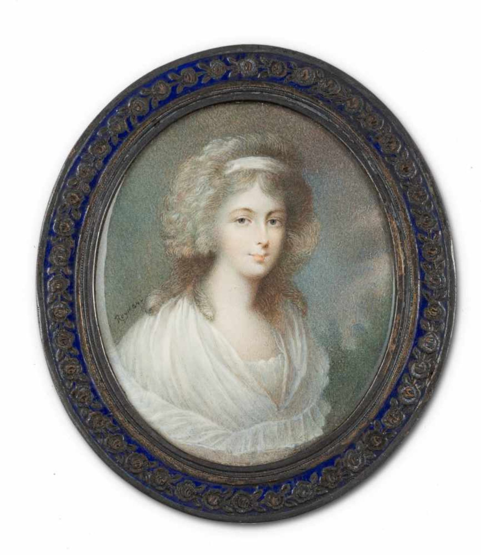 Georgina Duchess von Devonshirenach Gainsborough. Rund a. Elfenbein. D. 6,5 cm. Bronzerahmen im - Bild 2 aus 2