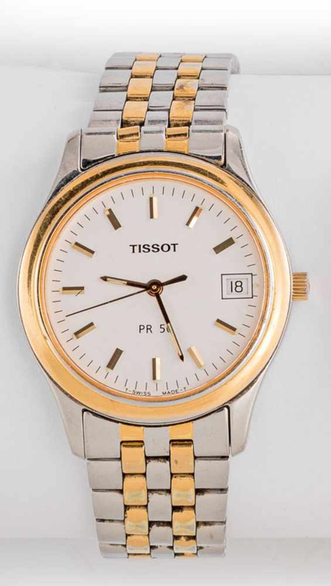 Tissot-ArmbanduhrPK 50. Stahl, teilweise vergoldet. Helles Zifferblatt mit Zentralsekunde und