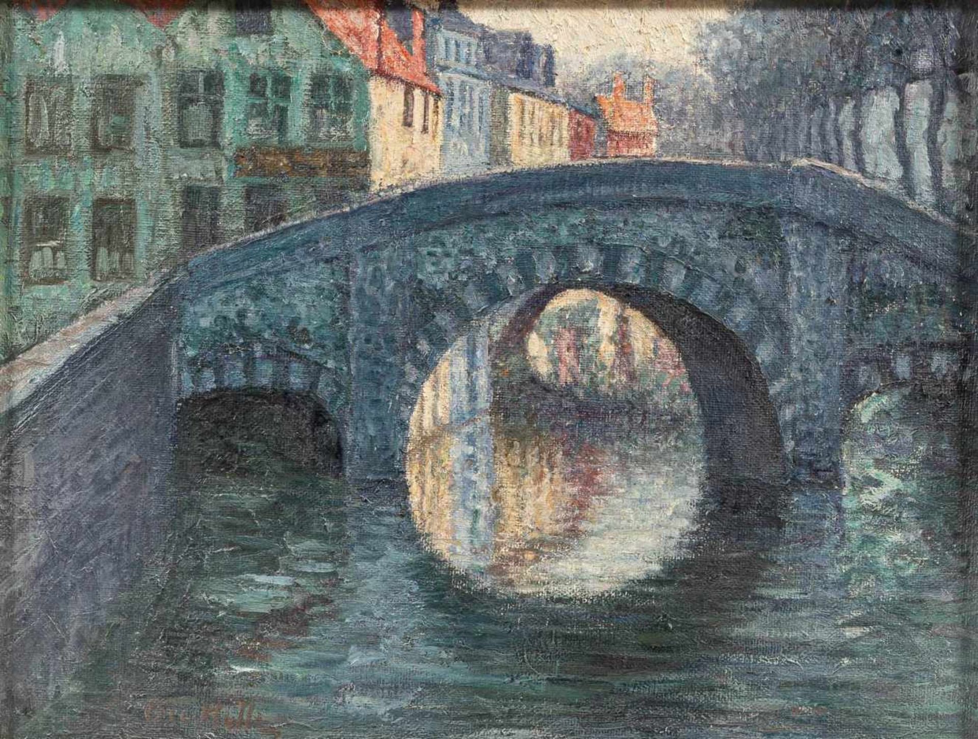 Halle, Oskar (1857-1921, ansässig in Belgien)Brügge, Pont des AugustinesSign. Lwd. 46,5×61 cm. R.(