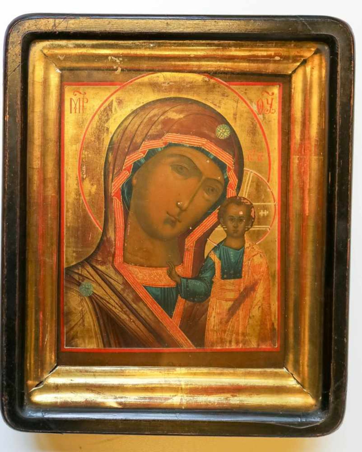 Gottesmutter von KasanRussland, 19. Jh.27×22 cm. In verglastem Kasten.(58523)- - -20.00 % buyer's