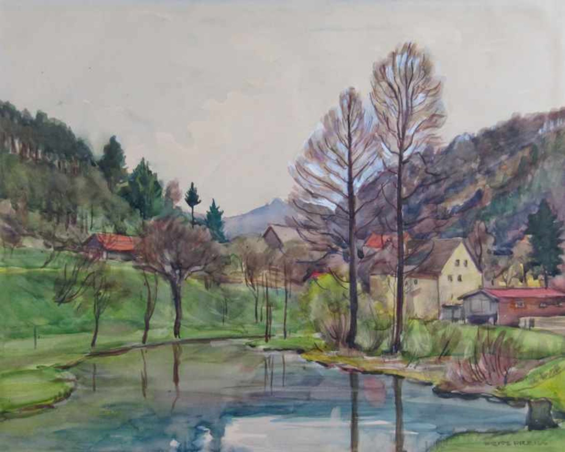 Preiss, Fritz (geb. 1883 Stettin)Drei Aquarelle: Bei Eberswalde, Waldgrund, in FrankenSign. 38×48