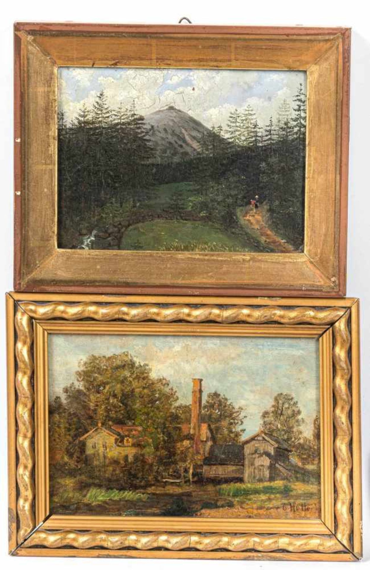 Hütterhoff, C. (19. Jh.)Mühlenanlage in WaldlandschaftSign. Lwd. a. Karton aufgezogen. Ca. 16,2x23,5
