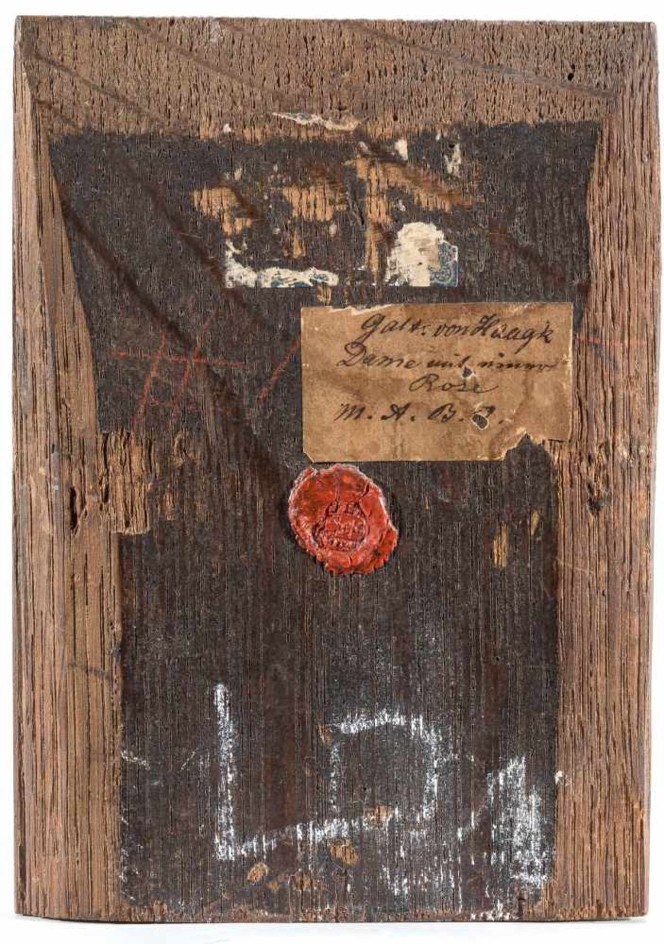 Spanischer Monogrammist PYD (um 1790/1800)Dame mit RoseIn Rot monogr. Holz. 14,5×10,5 cm. Auf der - Bild 2 aus 2