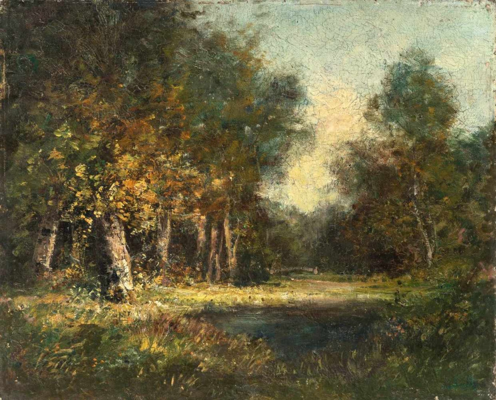 Barbizon-Schule (Frankreich, 19. Jh.)WaldlandschaftLwd. (rest.). 35×43 cm.(21943)- - -20.00 %