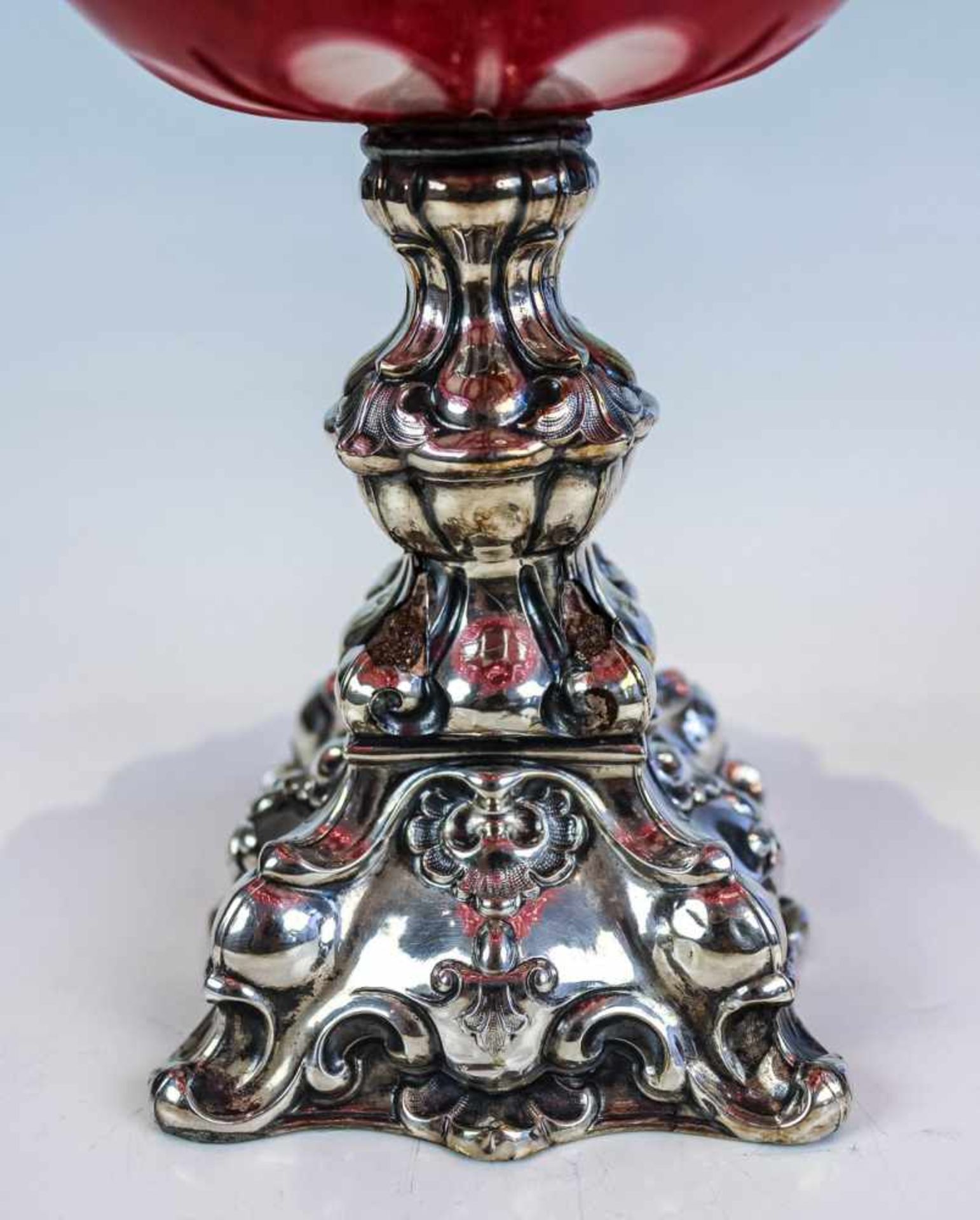 FußschaleJosephinenhütte, Schreiberhau, um 1850Farbloses Glas mit Rosalinunterfang und weißopaquem - Bild 4 aus 4