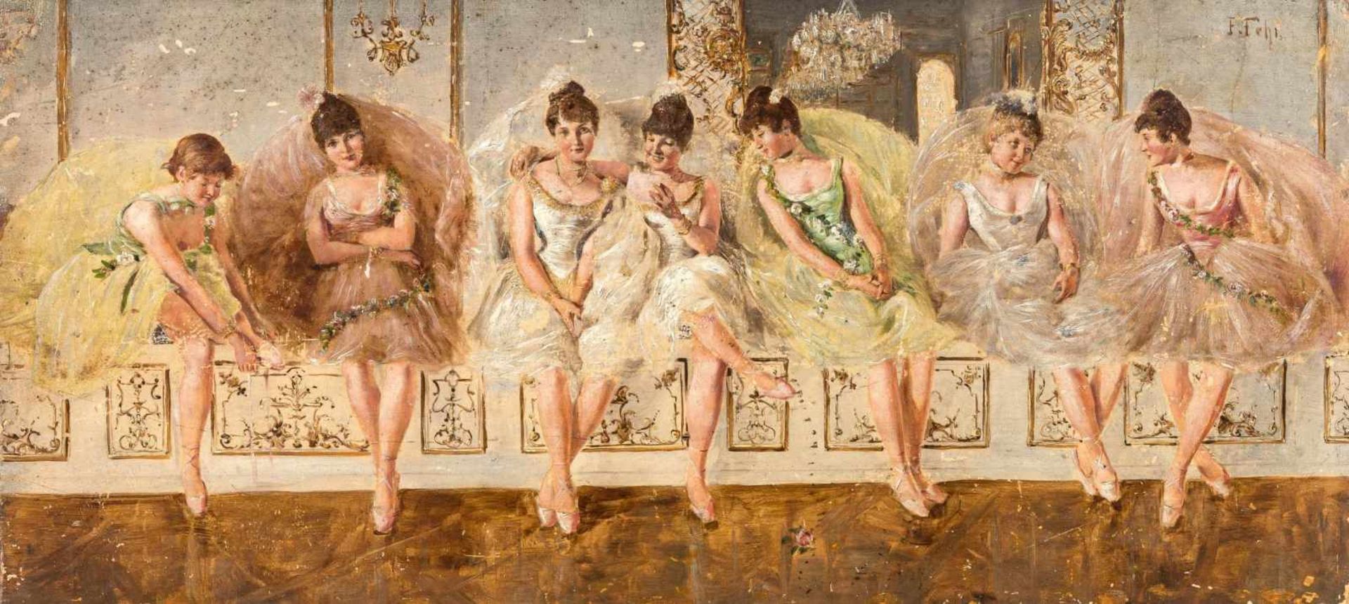 Fehr, Friedrich (Werneck, Polling 1862-1927)TanzpauseSieben junge Ballerinas wartend, im Foyer