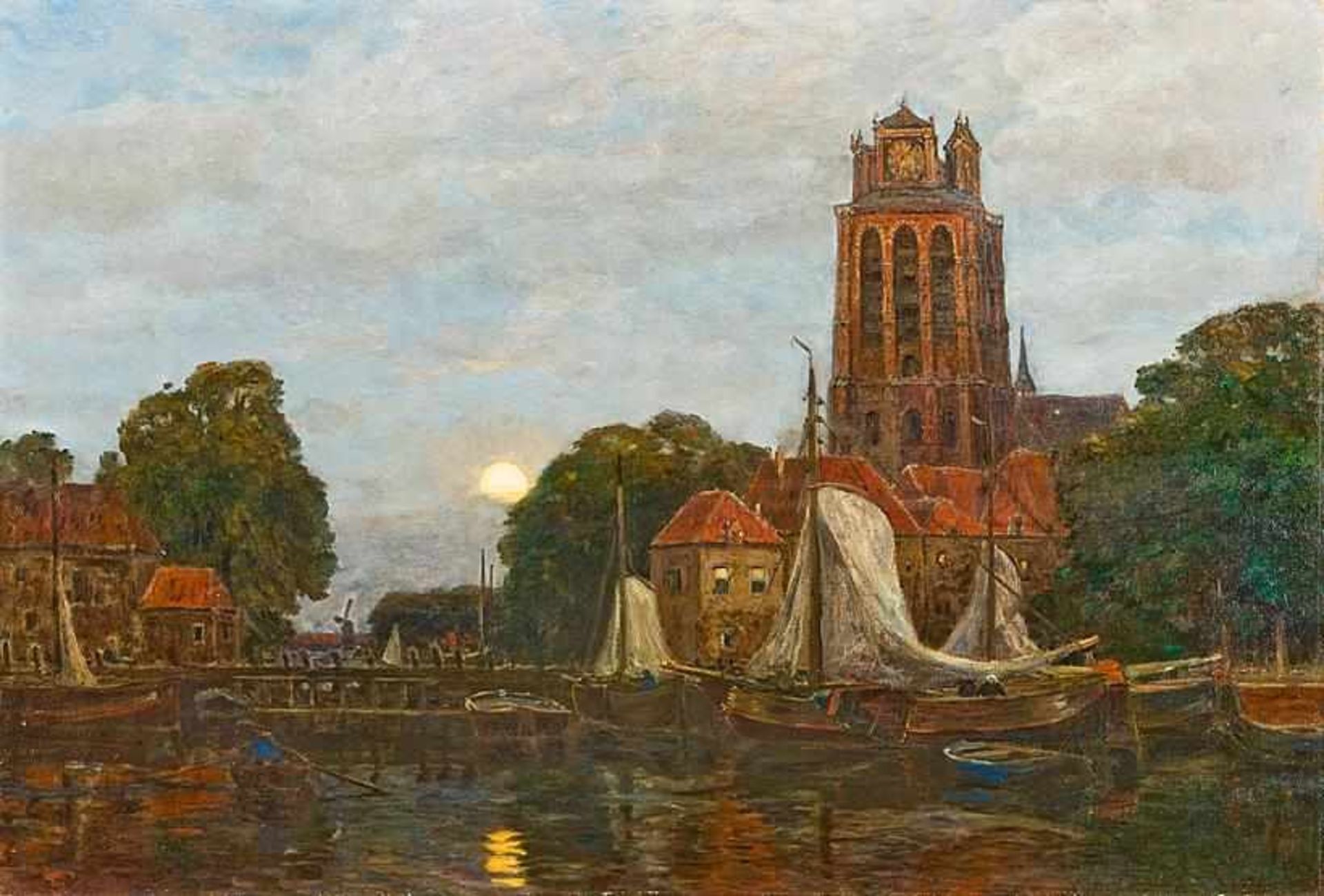 Canal, Gilbert von (Laibach, München 1849-1927)Mondaufgang über dem Hafen von DoordrechtIm