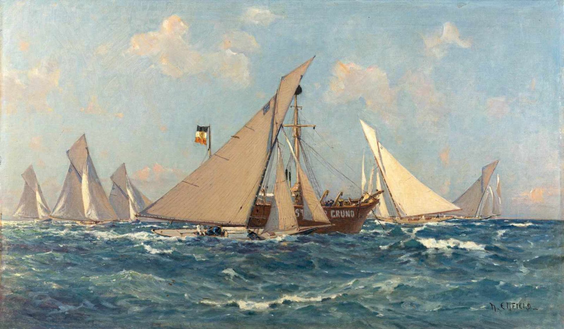 Enfield, Henry (London, Berlin 1849-1902)RegattaSchärenkreuzer unter vollen Segeln beim Wendeboot.