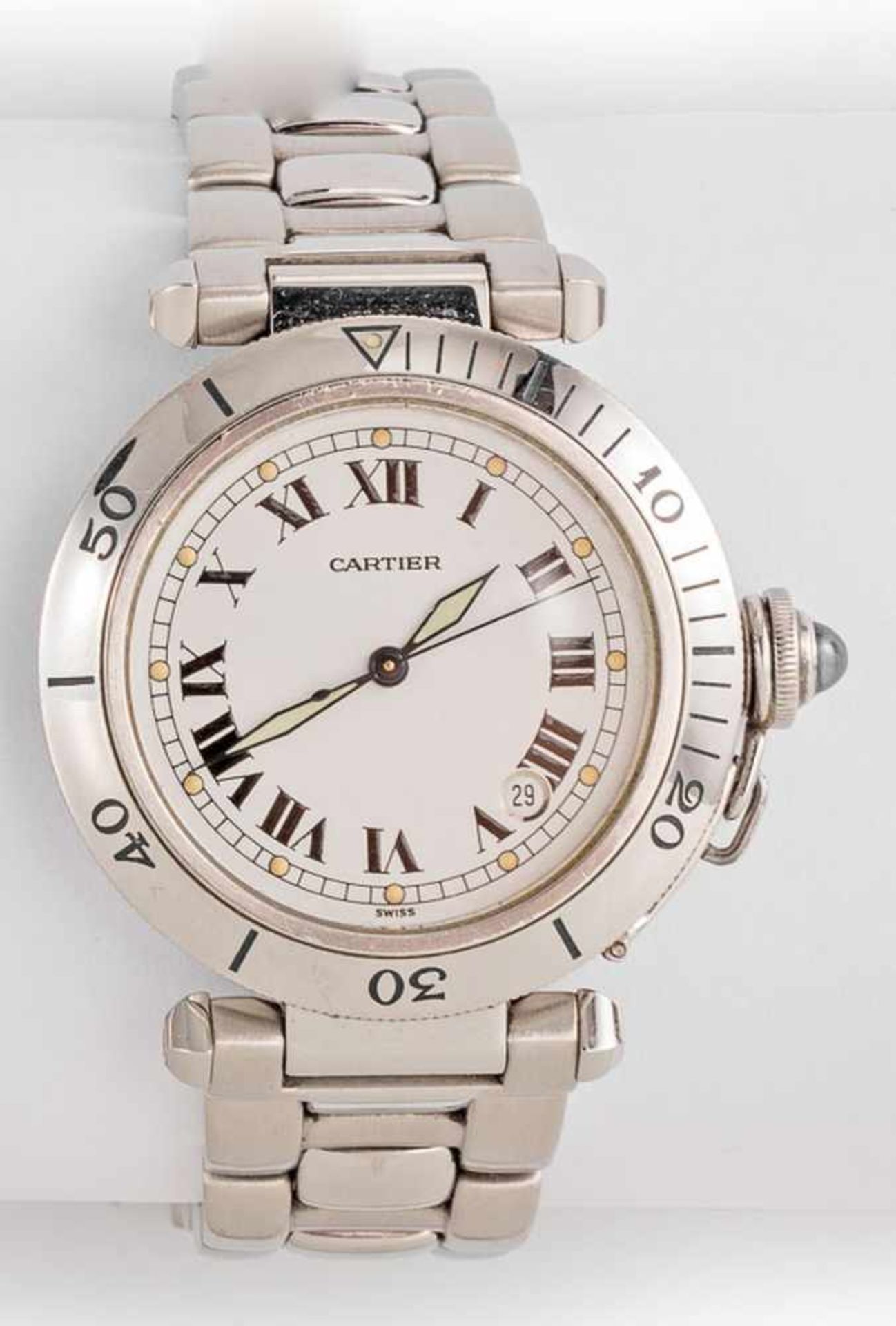 Cartier-HerrenarmbanduhrModell: Pascha. Automatic. Stahl. Rund mit hellem Zifferblatt und