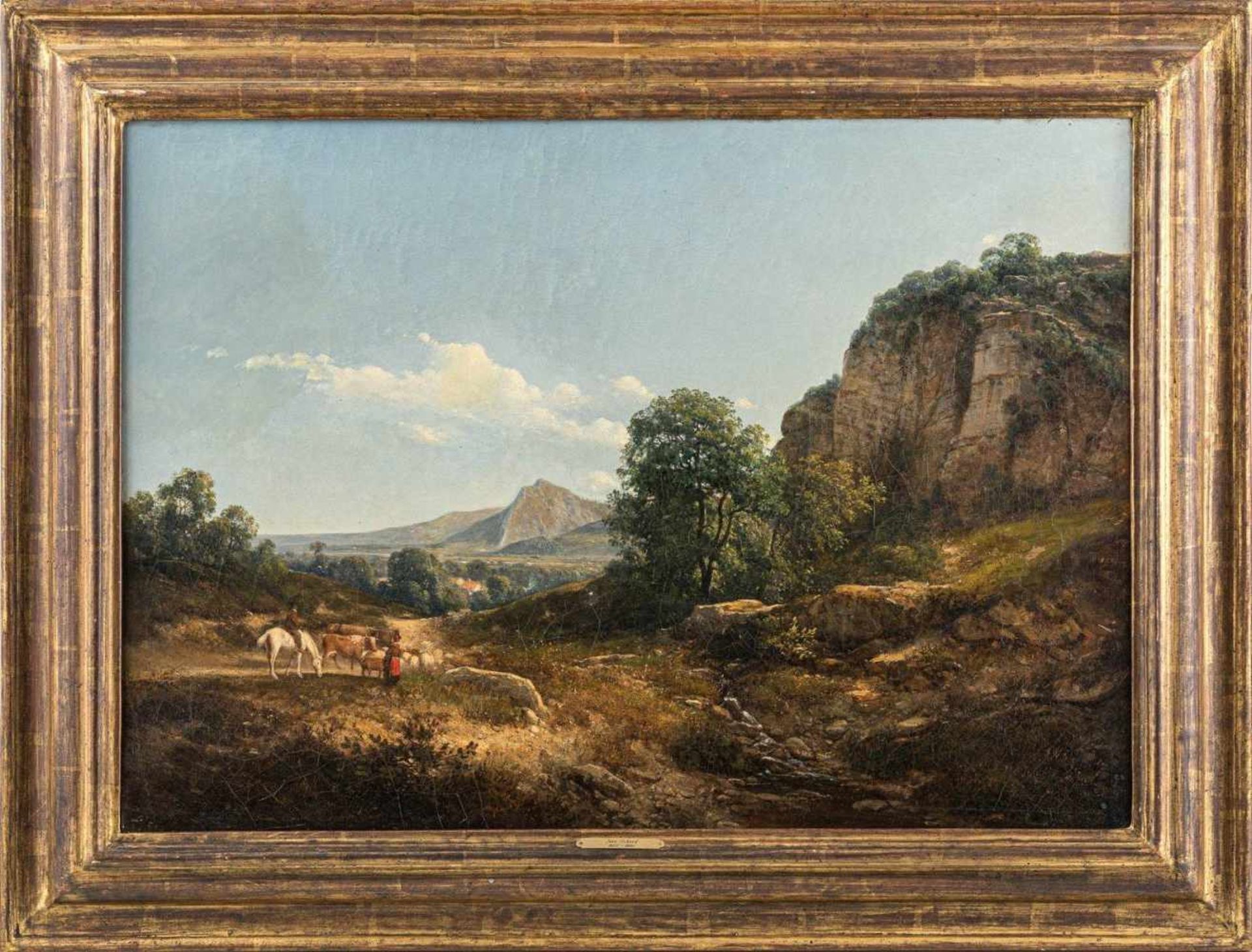 Achard , Jean Alexis (Voreppe, Grenoble 1807-1884)Bergige Landschaft mit Reiter und Schaf-/ - Bild 2 aus 3